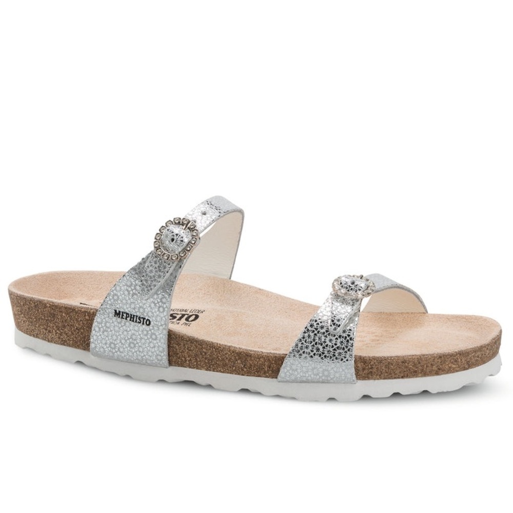 Mephisto Norie Silver Fiore Metallic Leather Sandal, 37